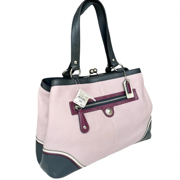 🆕 Coach Laura Spectator Shoulder Bag Satchel Kiss Lock Lavender Leather - Picture 5 of 17